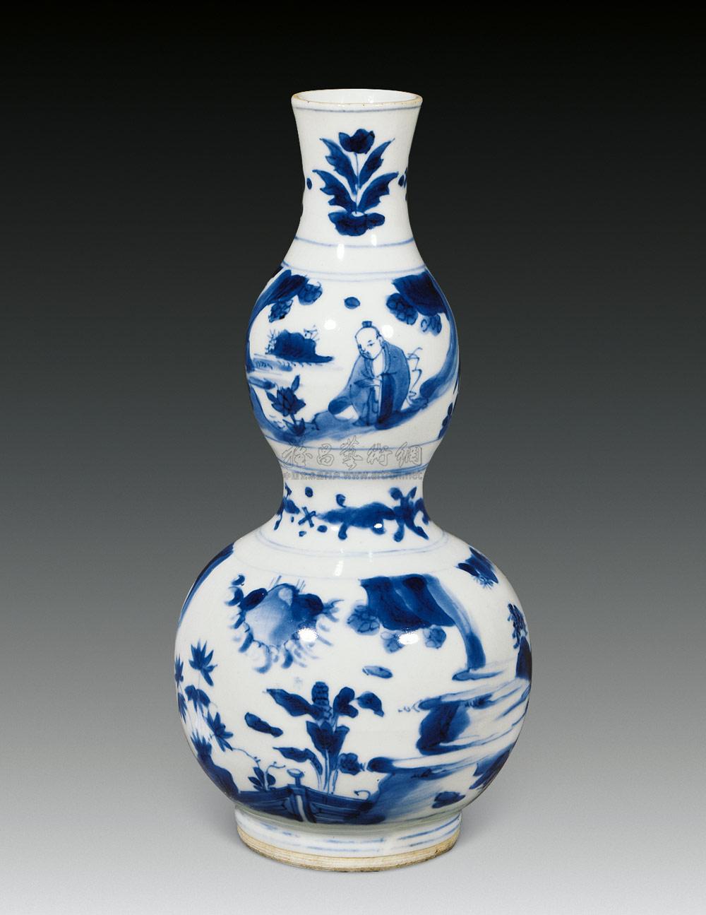 【明崇祯 青花山水人物葫芦瓶】拍卖品_图片_价格_鉴赏_明代青花瓷器