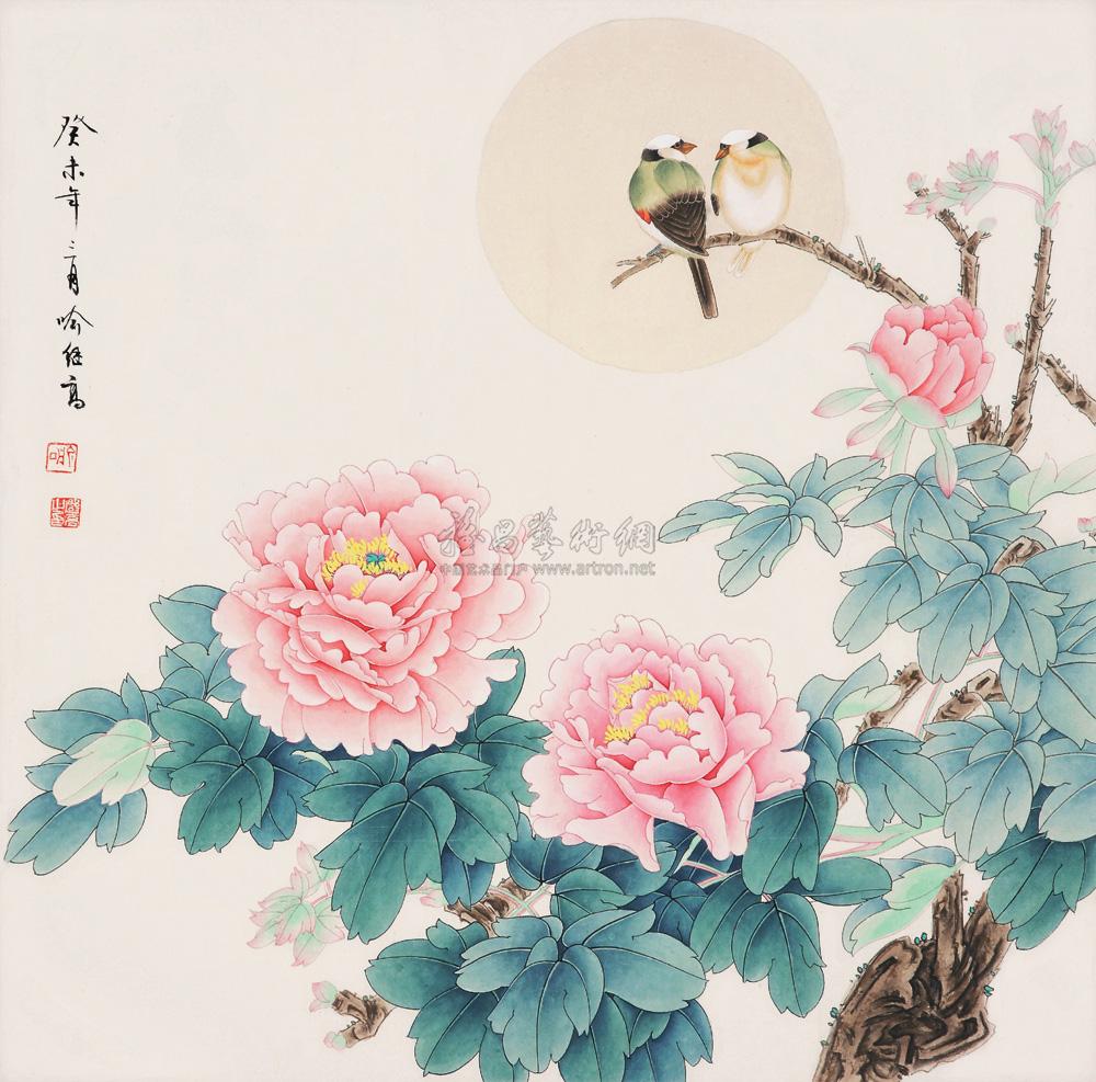 【2003年作 牡丹双鸟 镜片 设色纸本】拍卖品_图片_价格_鉴赏_绘画