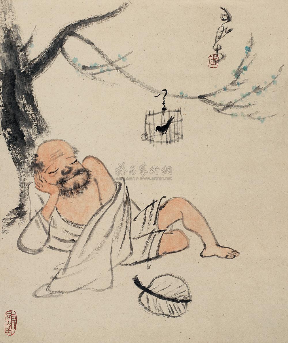 0117春眠立轴设色纸本