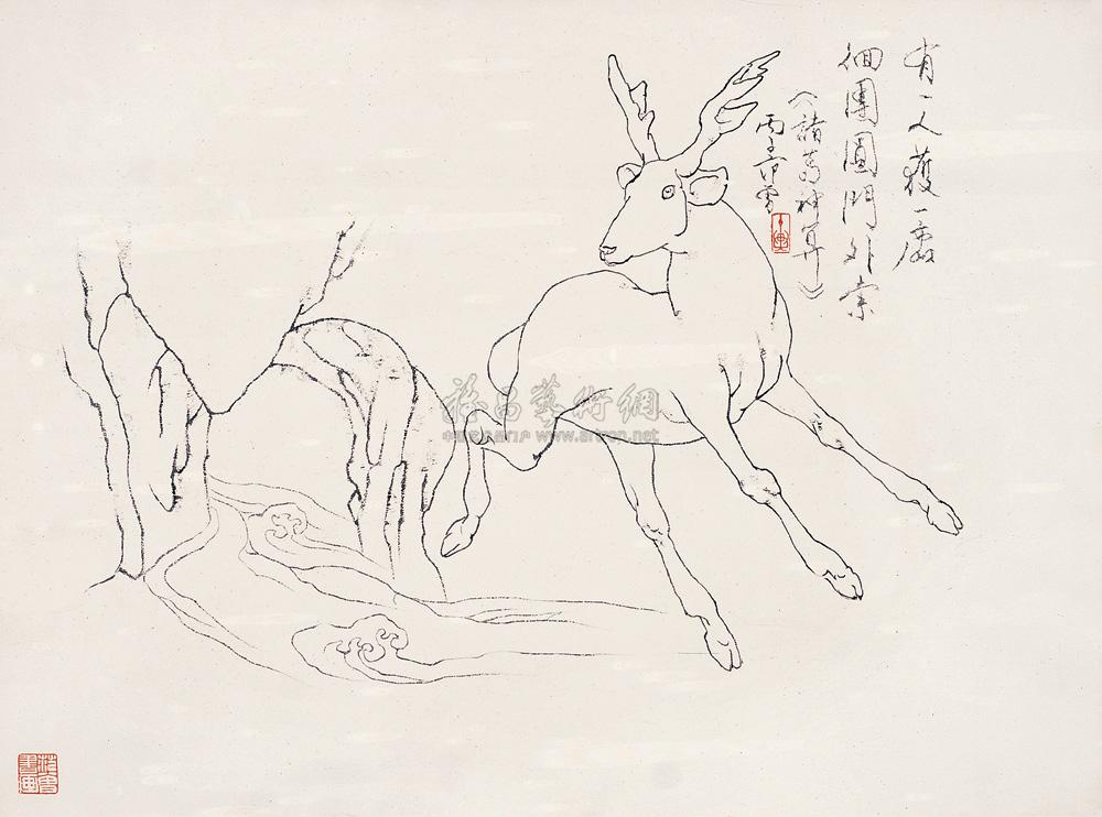 00431996年作鹿镜框水墨纸本
