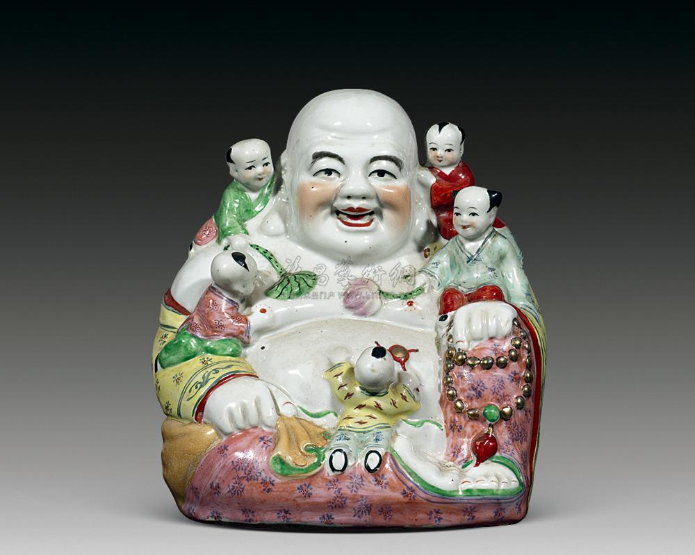 0258 民国 粉彩五子登科弥勒佛坐像