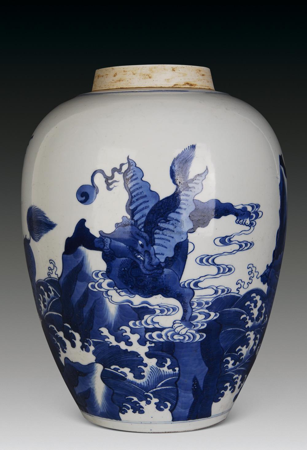 【清康熙 青花麒麟海水纹罐】拍卖品_图片_价格_鉴赏_清代青花瓷器