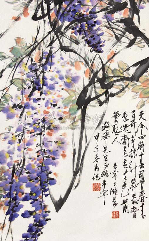 紫藤花国画叶子图片