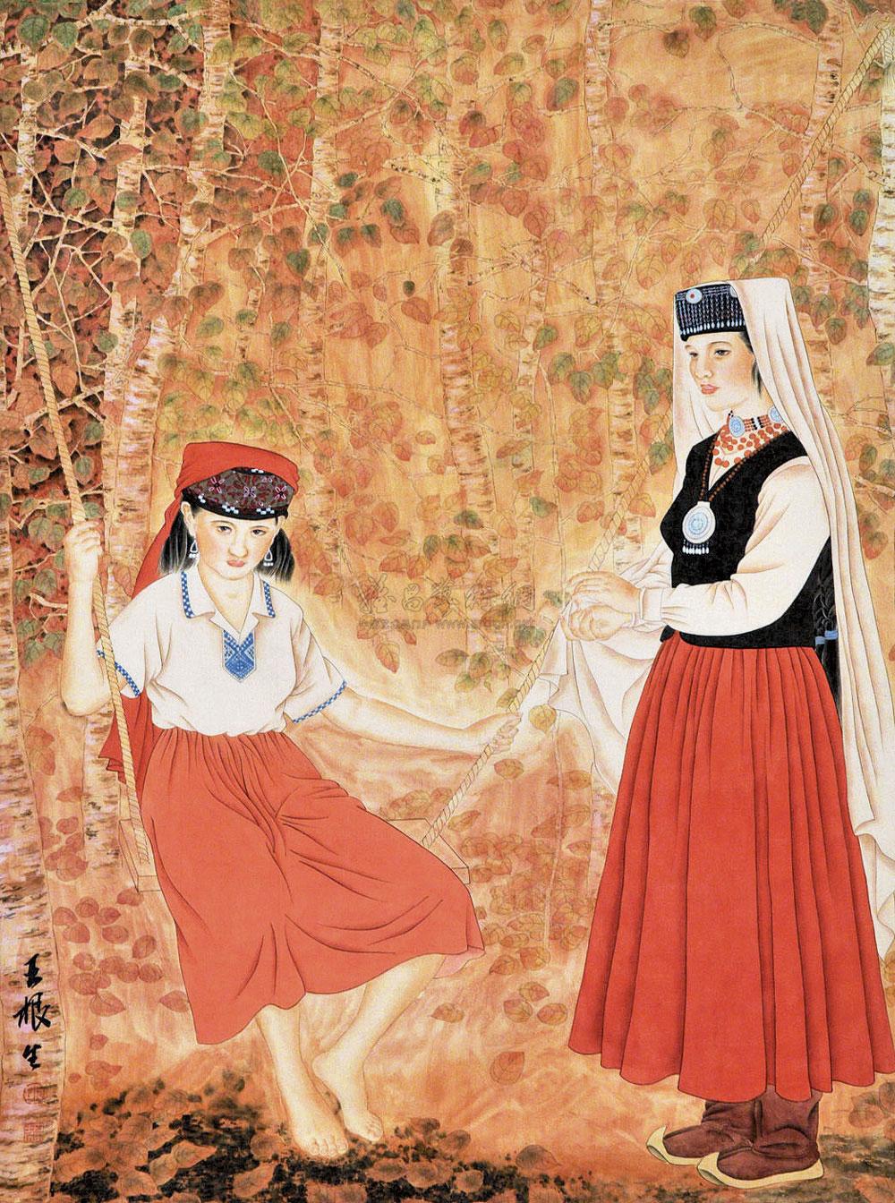 新疆美女国画图片