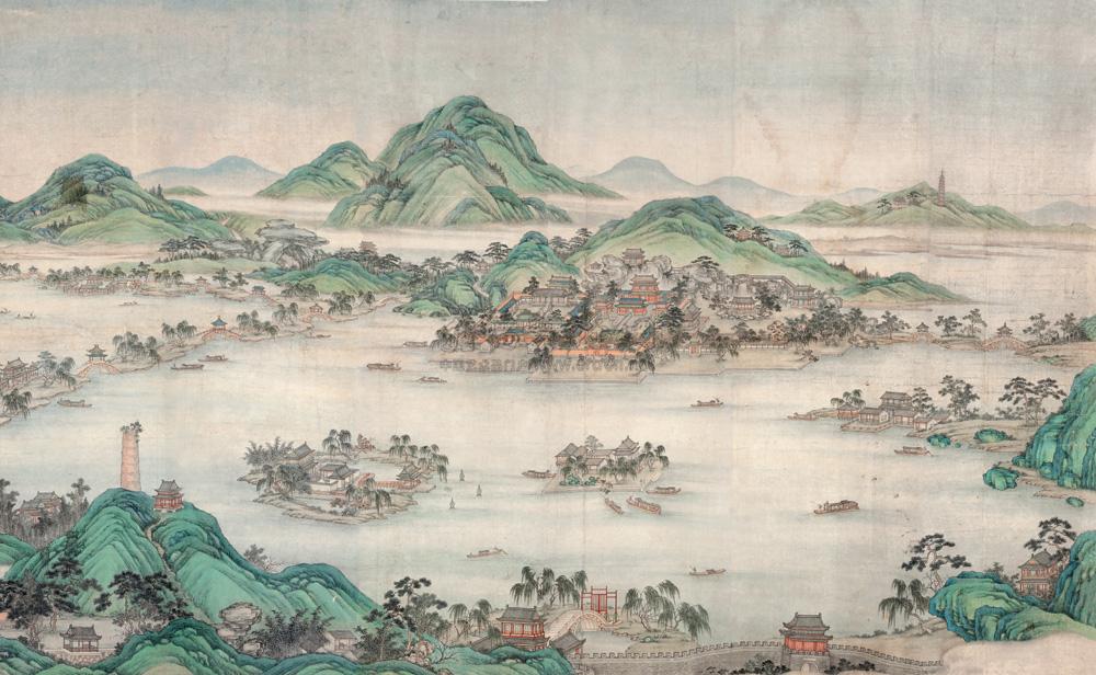 0074西湖全景镜心设色纸本