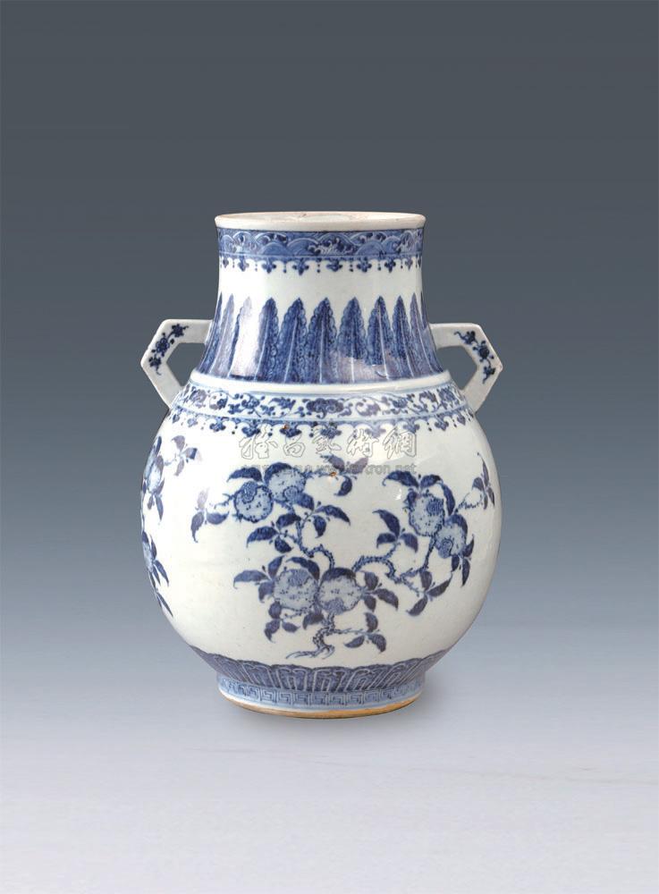 【清乾隆 青花三果纹双耳尊】拍卖品_图片_价格_鉴赏_清代青花瓷器