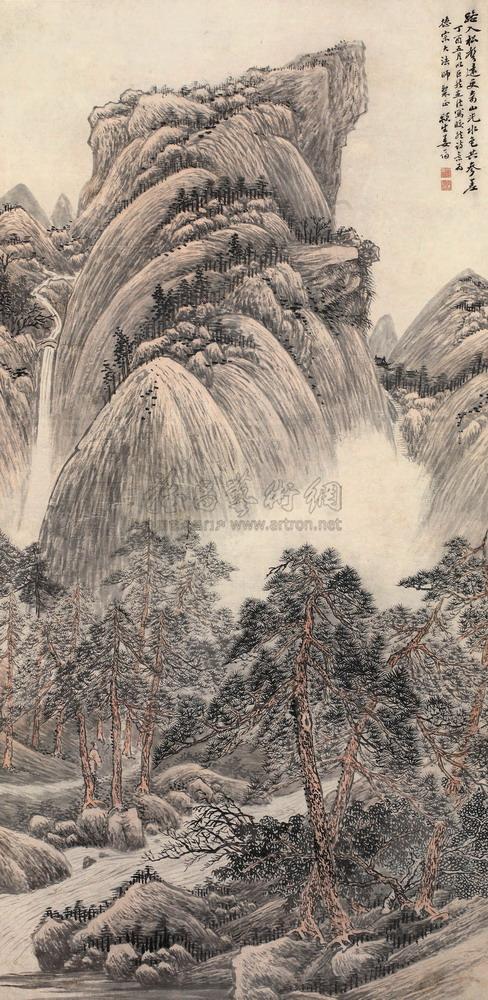 【丁酉(1987年)作 山水 立轴 设色纸本】拍卖品_图片_价格_鉴赏_绘画