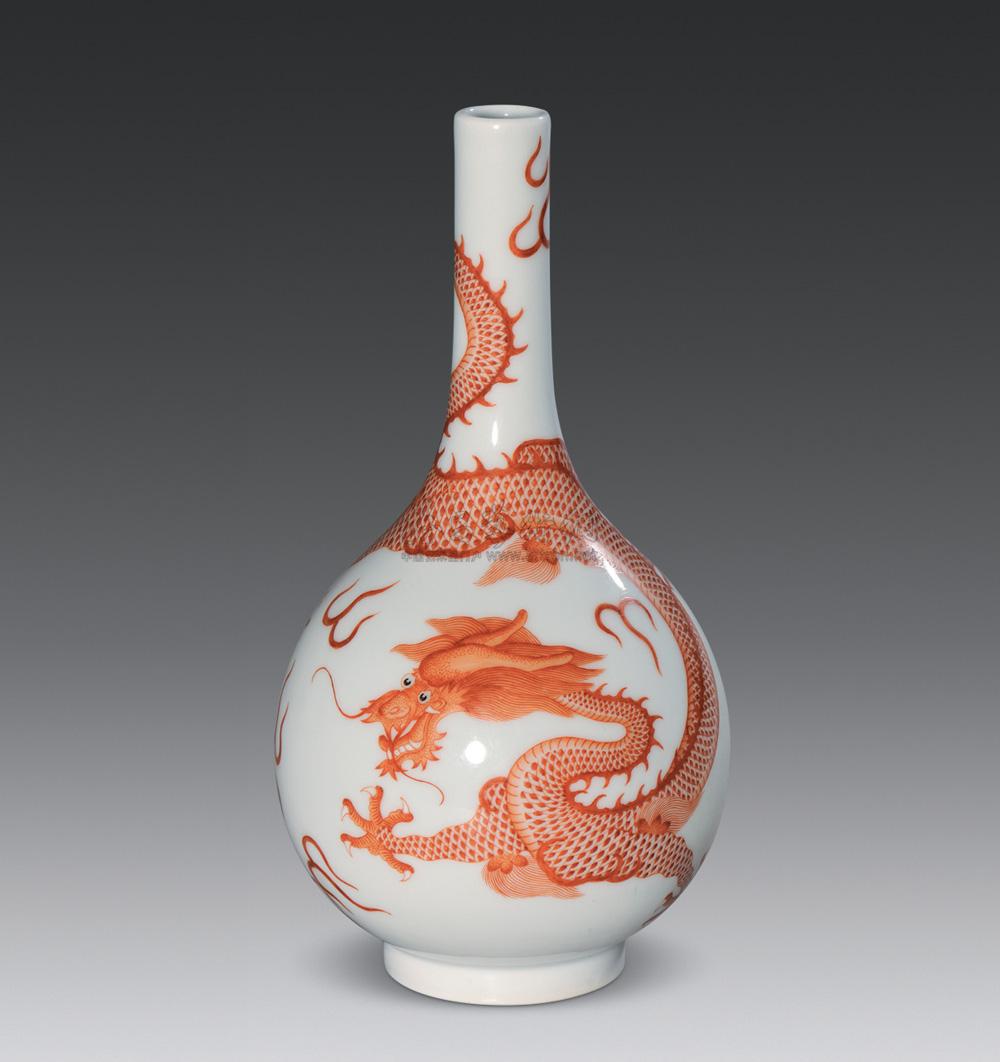 矾红彩云龙纹锥把瓶】拍卖品_图片_价格_鉴赏_清代其它彩釉瓷器_雅昌