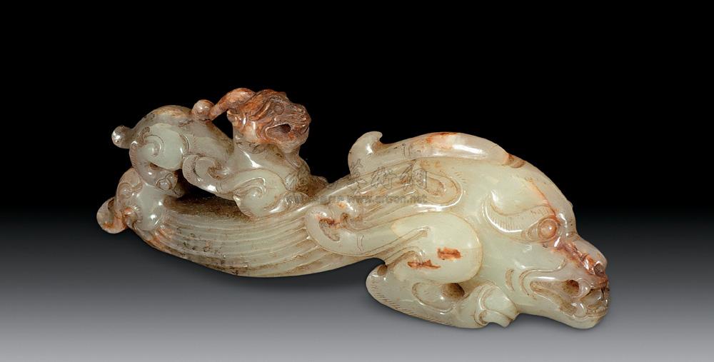 0398汉代白玉龙凤纹摆件