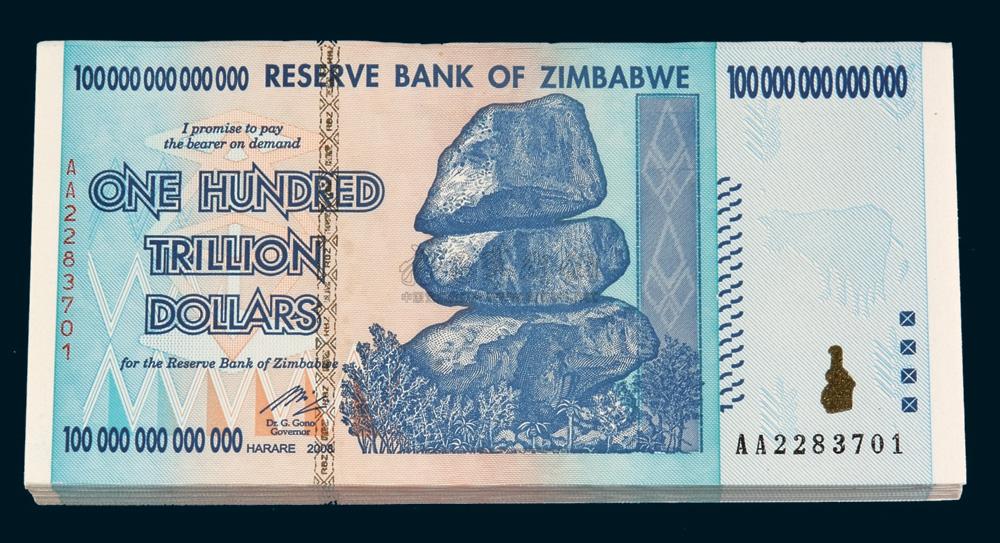 26292008年津巴布韦一百兆纸币一百枚连号