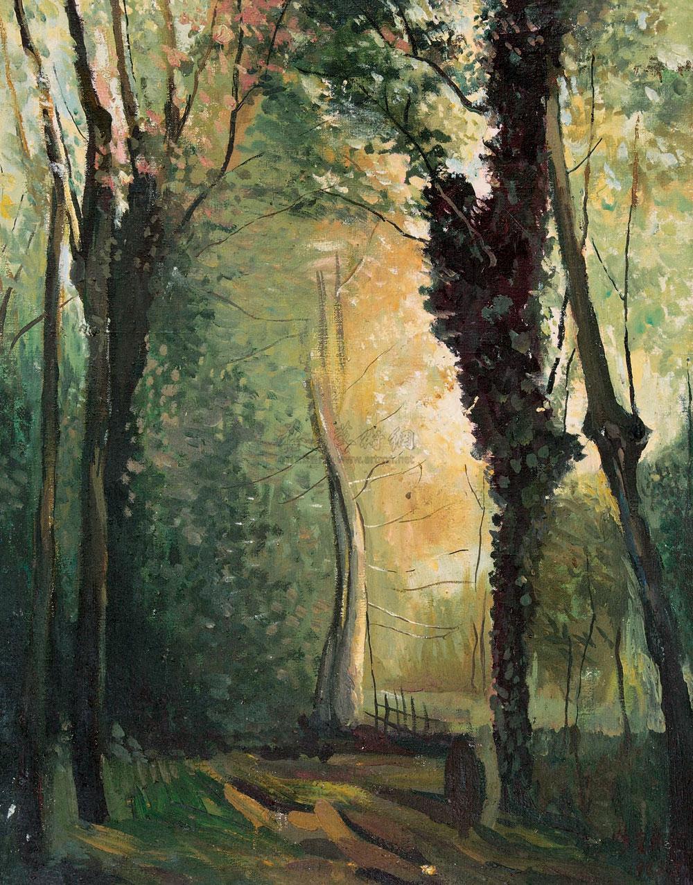 0698 清晨的树林 布面 油画