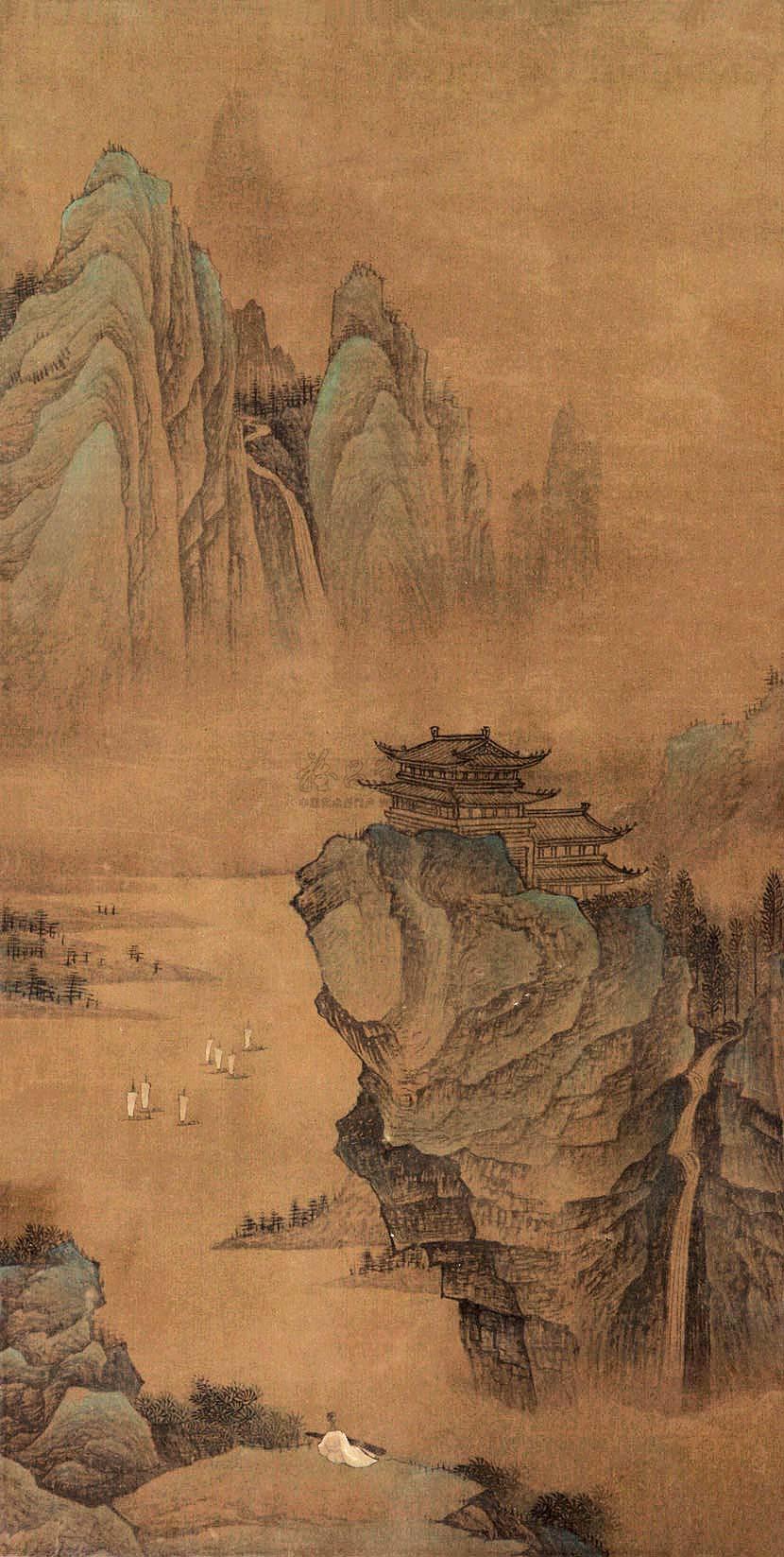 0464仙山楼阁图立轴设色绫本