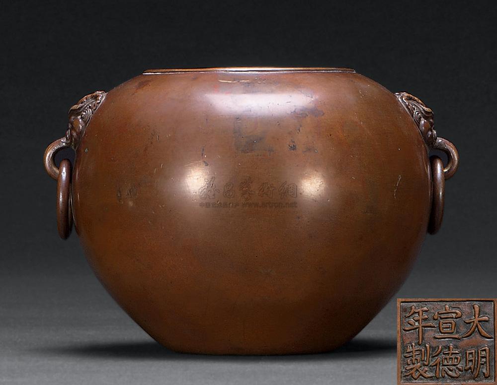 【清中期 铜辅首衔活环耳钵盂炉】拍卖品_图片_价格_鉴赏_铜器_雅昌