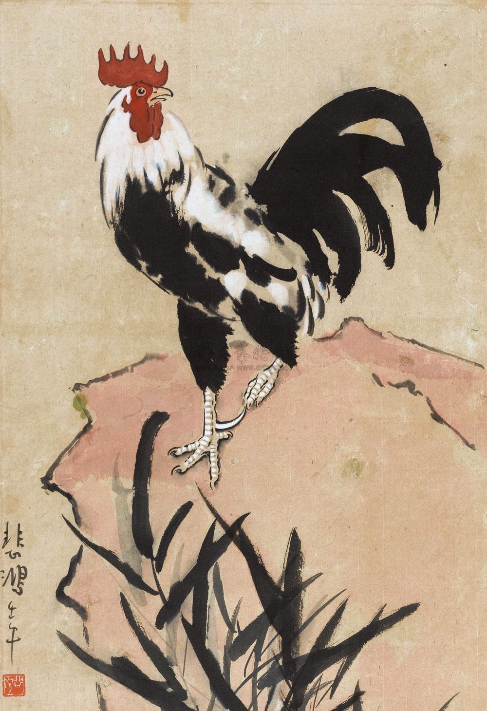 0040 1942年作 金鸡报晓 立轴 纸本