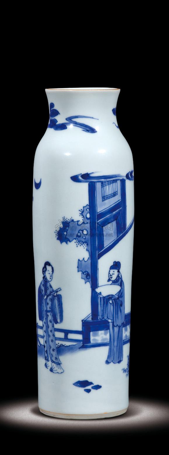 【清顺治 青花人物筒瓶】拍卖品_图片_价格_鉴赏_清代青花瓷器_雅昌