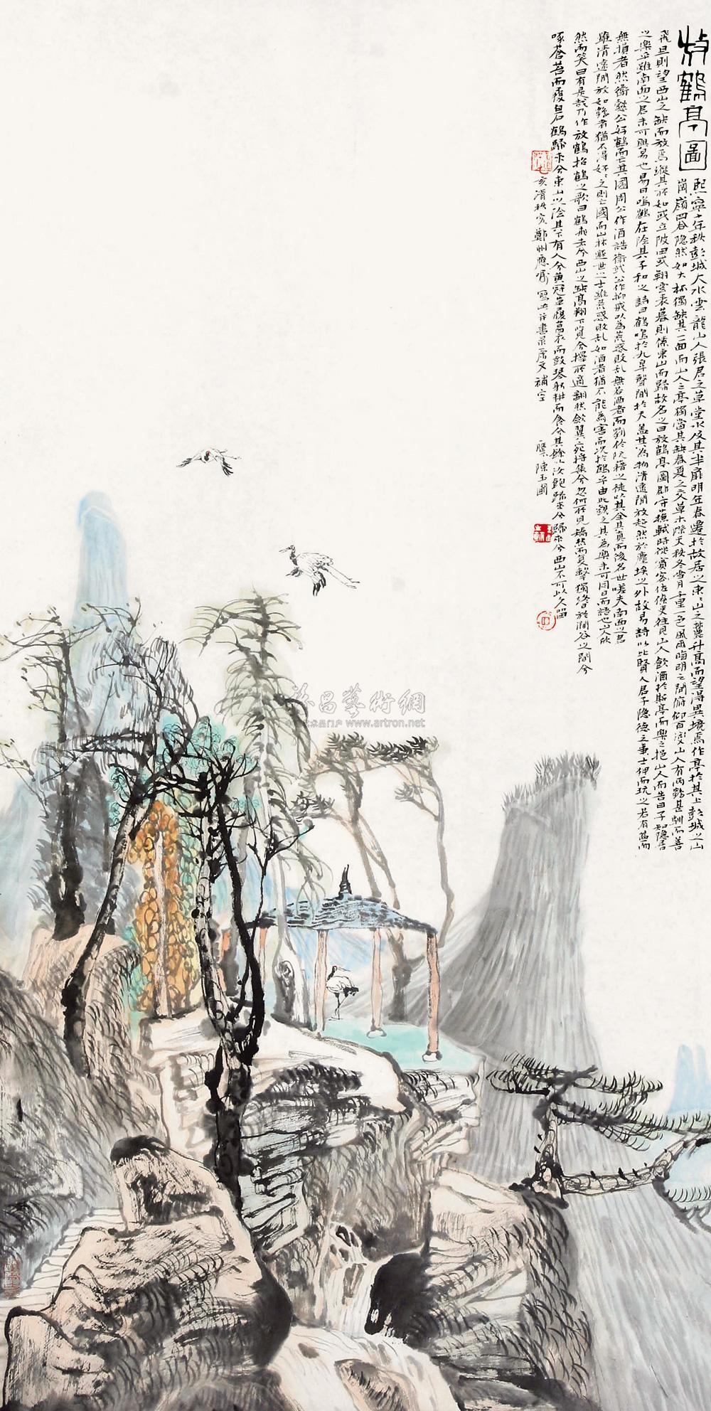 0391 放鹤亭图 立轴 设色纸本