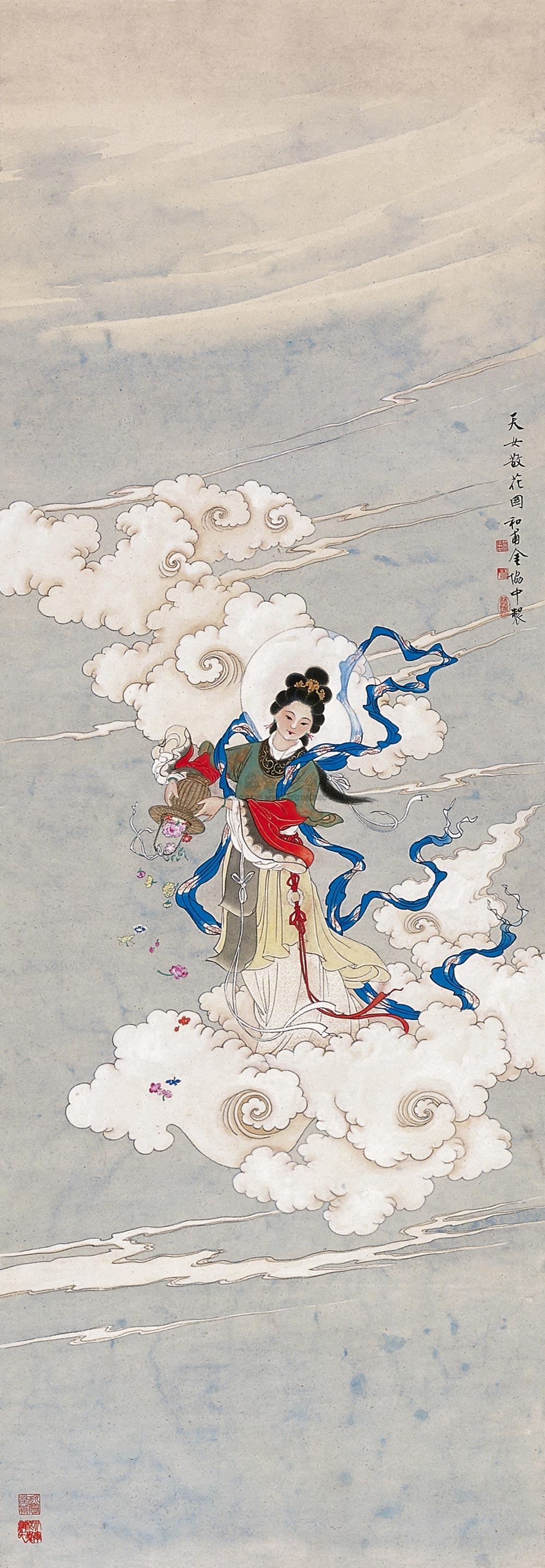 0514天女散花图立轴设色纸本