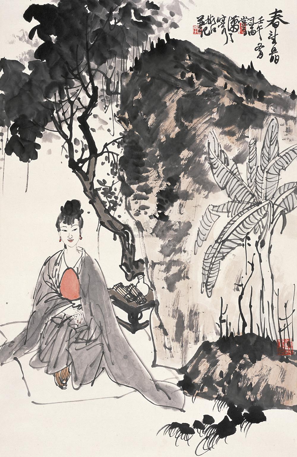 07982002年作春望图立轴设色纸本