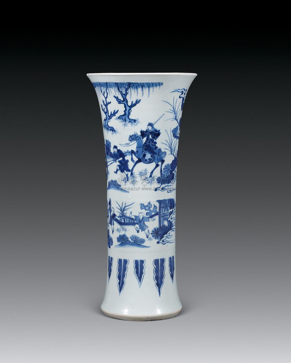 【明崇祯 青花千里走单骑纹花觚】拍卖品_图片_价格_鉴赏_明代青花