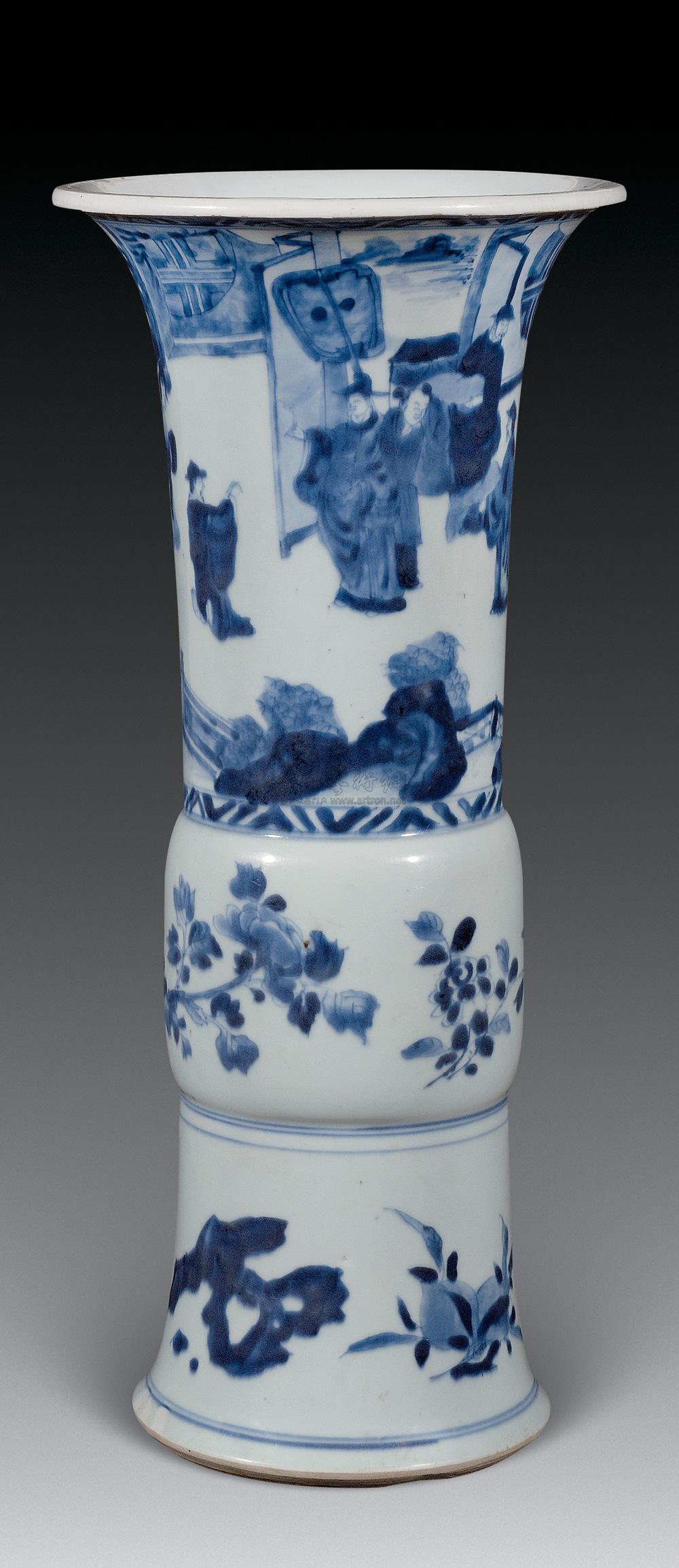 【清顺治 青花人物纹花觚】拍卖品_图片_价格_鉴赏_清代青花瓷器_雅昌