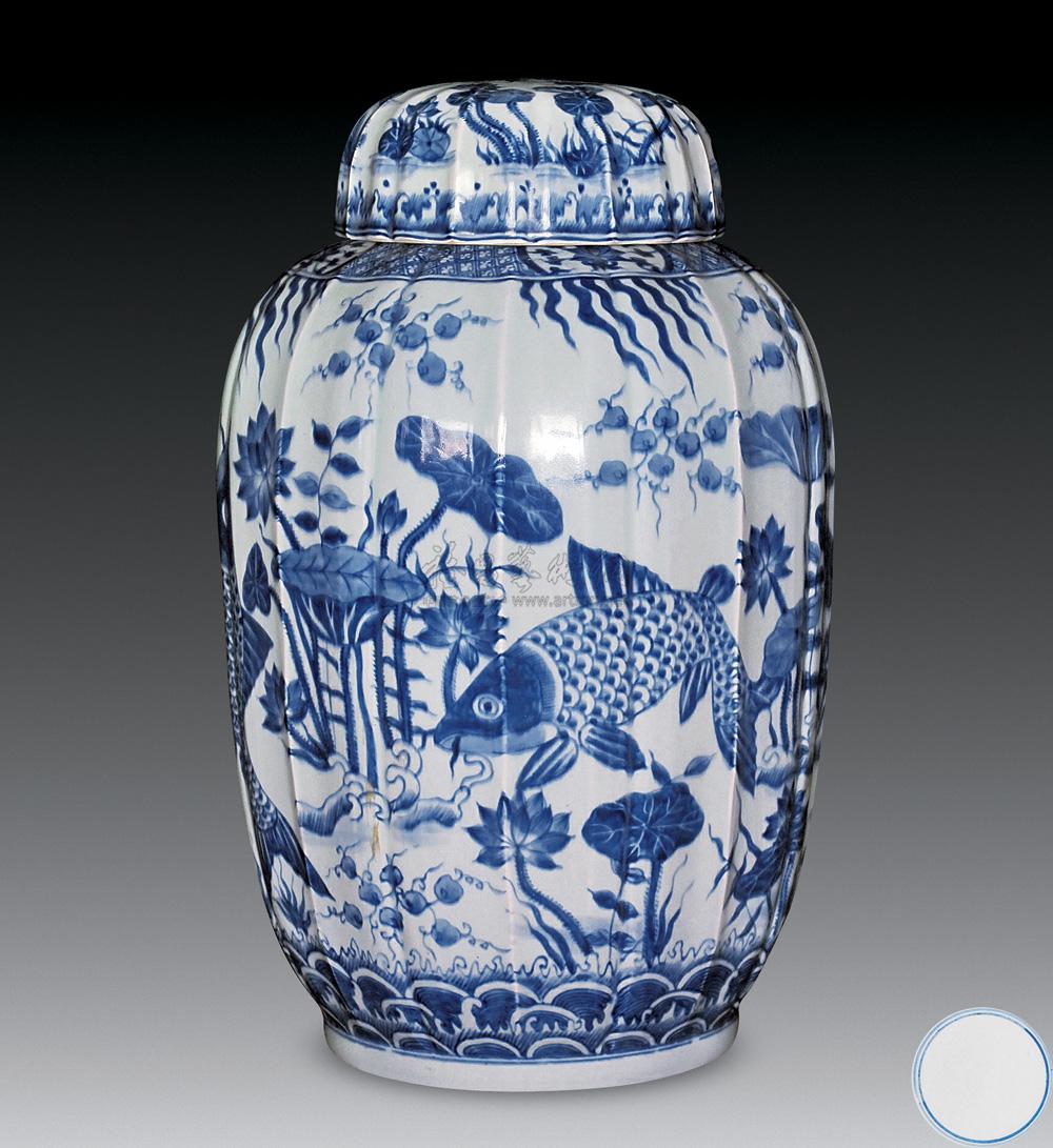 【清·康熙 青花多棱荷叶鱼藻纹盖罐】拍卖品_图片_价格_鉴赏_清代