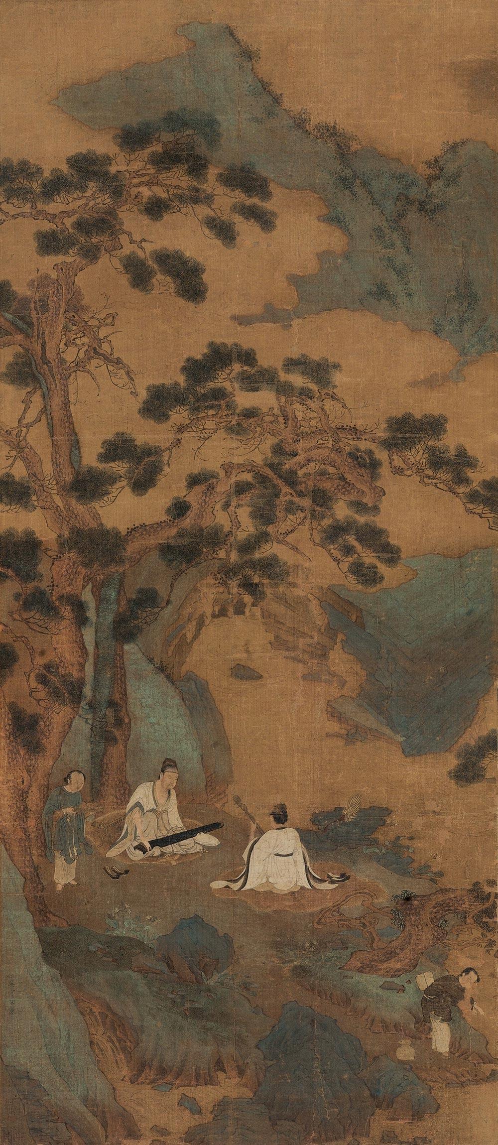 【听琴图 立轴 设色绢本】拍卖品_图片_价格_鉴赏_绘画_雅昌艺术品拍卖网