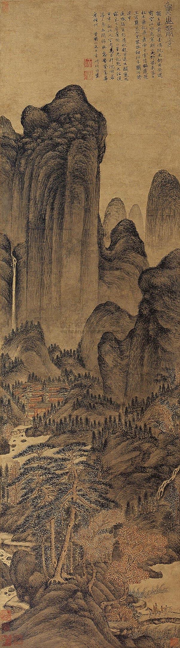 秋山萧寺图立轴设色纸本 拍卖品 图片 价格 鉴赏 绘画 雅昌艺术品拍卖网