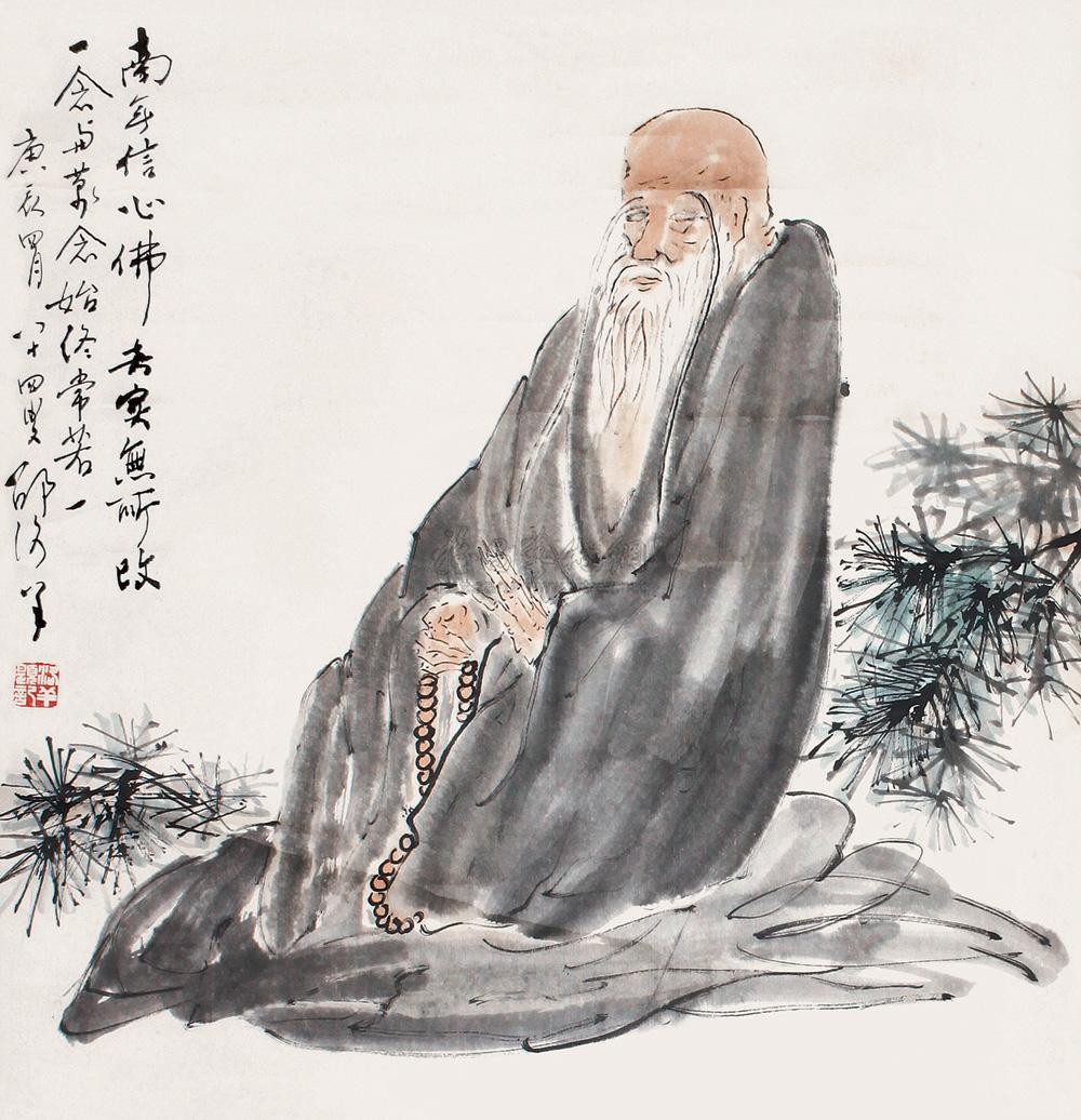 0025长眉罗汉立轴设色纸本