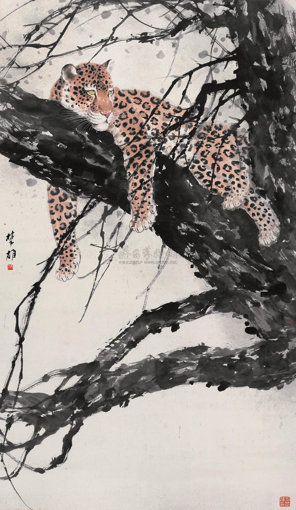 0358 豹 立轴 纸本