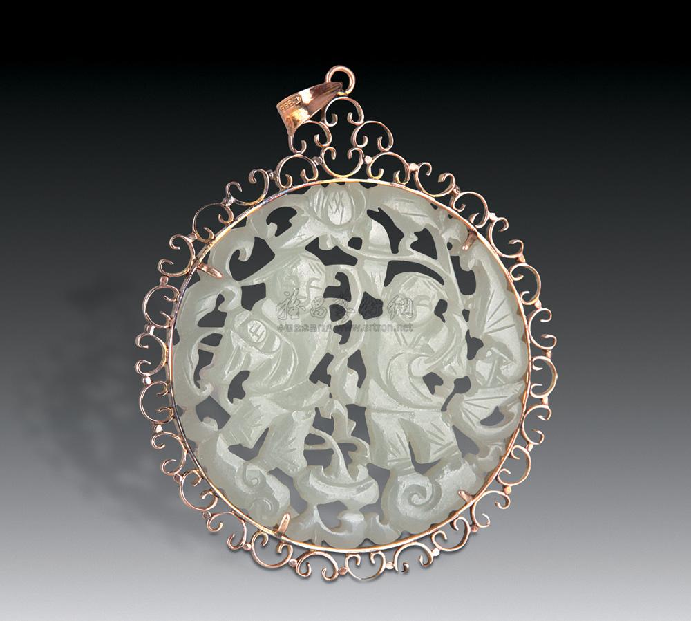 0137清白玉刻和合二仙圆牌