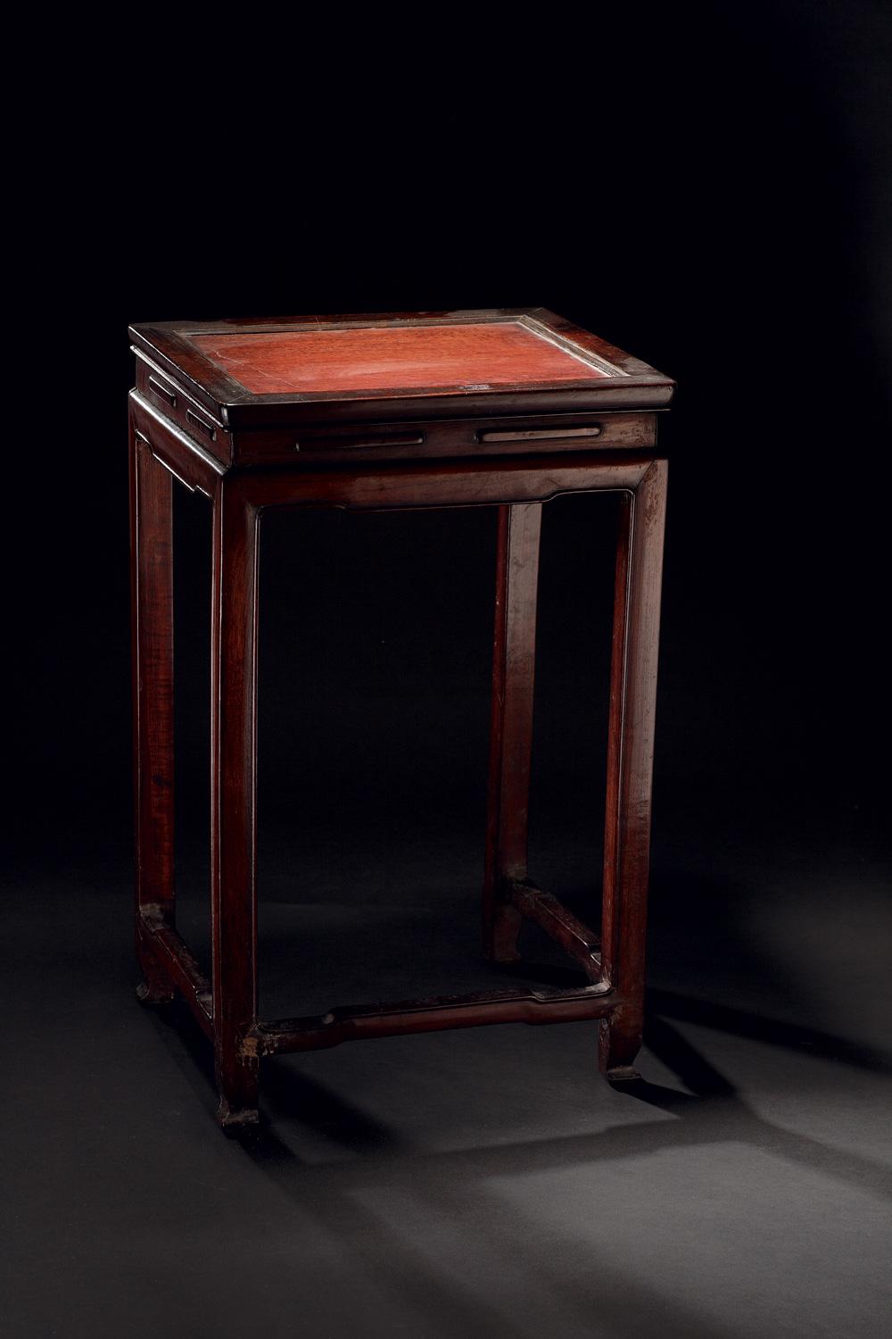 1663 民国 红木嵌瘿木方花几