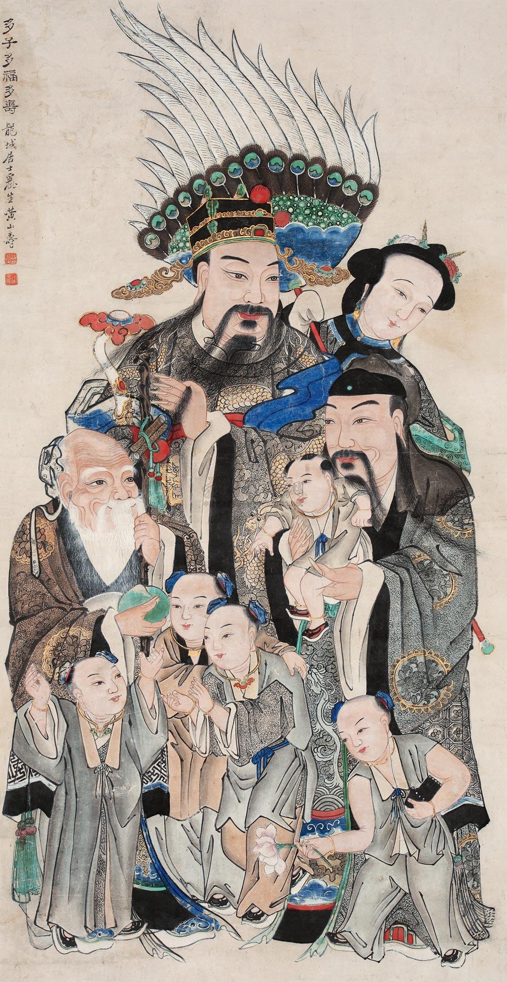 0342多子多福多寿立轴设色纸本