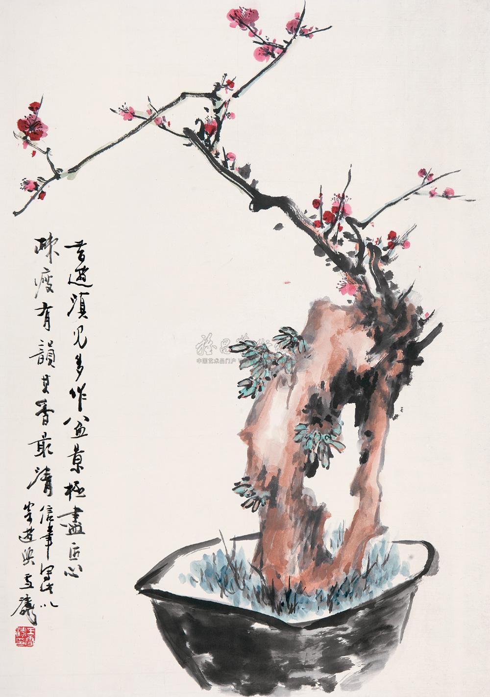 0198梅花盆景镜心纸本