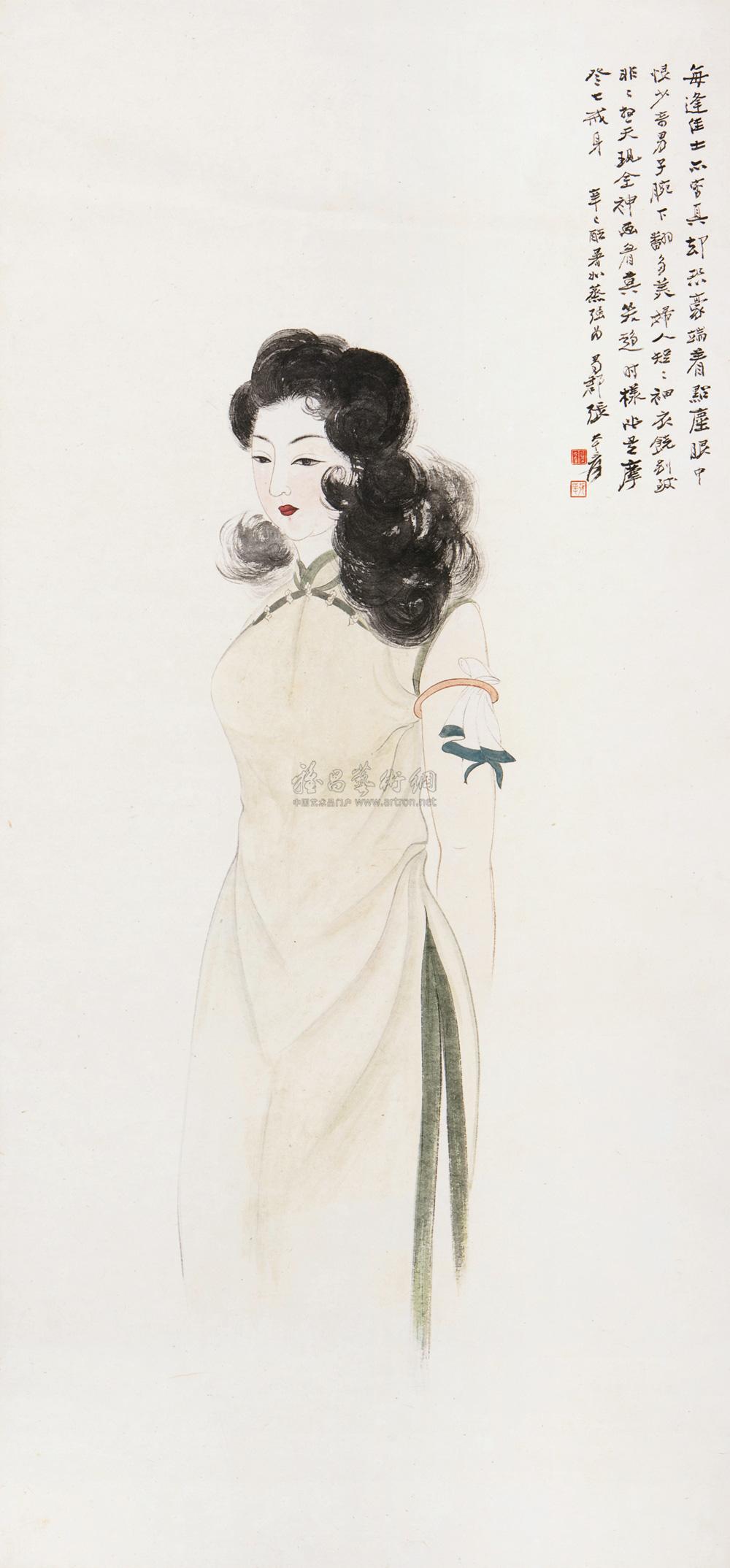【辛巳(1941年)作 摩登女郎 立轴 纸本】拍卖品_图片_价格_鉴赏_绘画