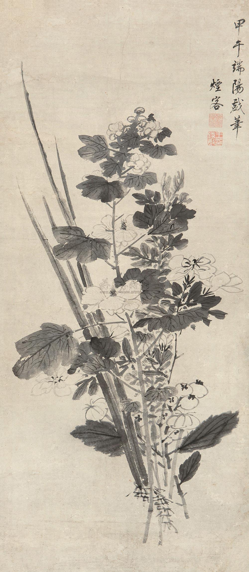 2147甲午1654年作五瑞图立轴纸本