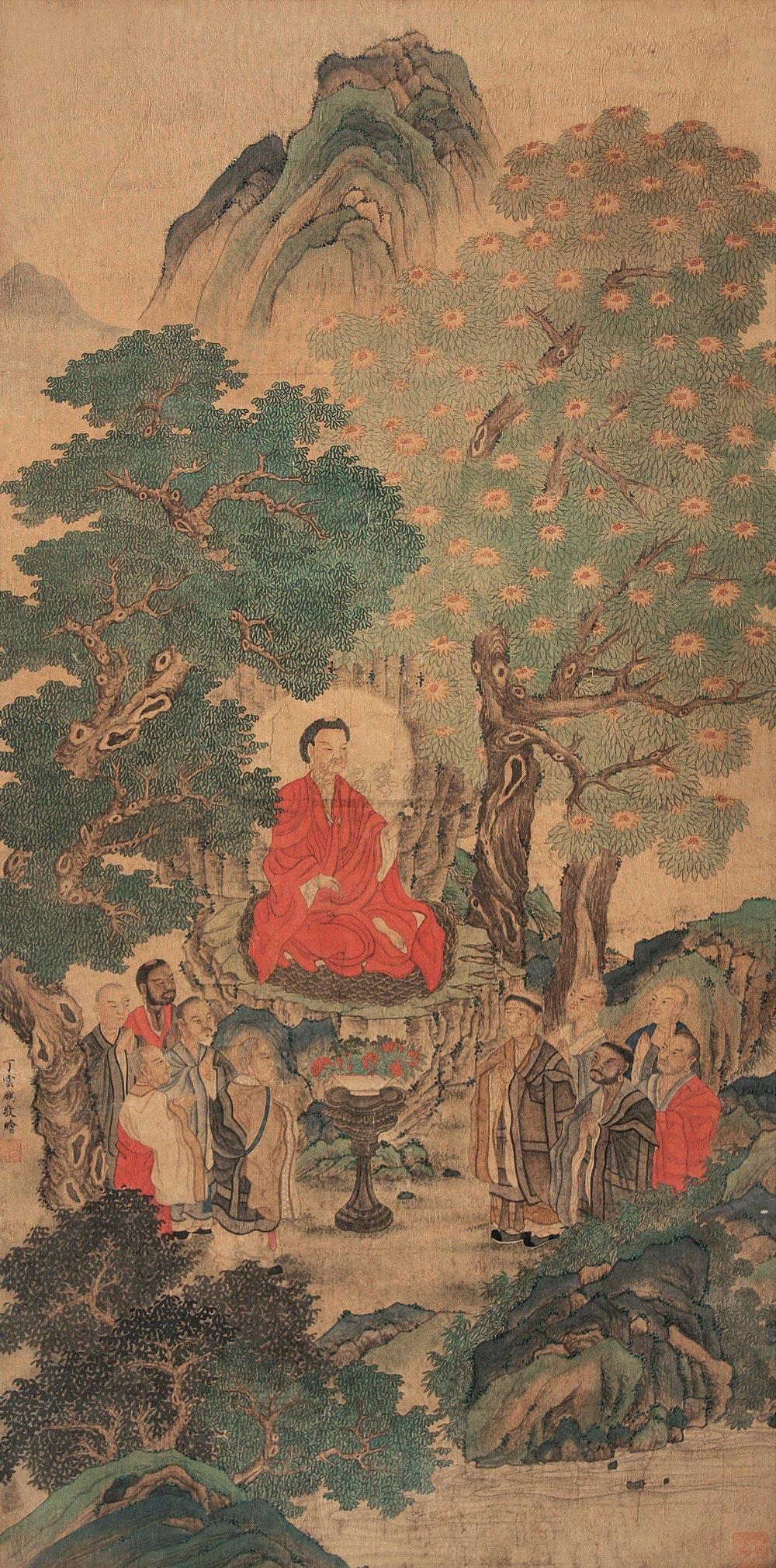 2603达摩拈花图立轴设色绢本