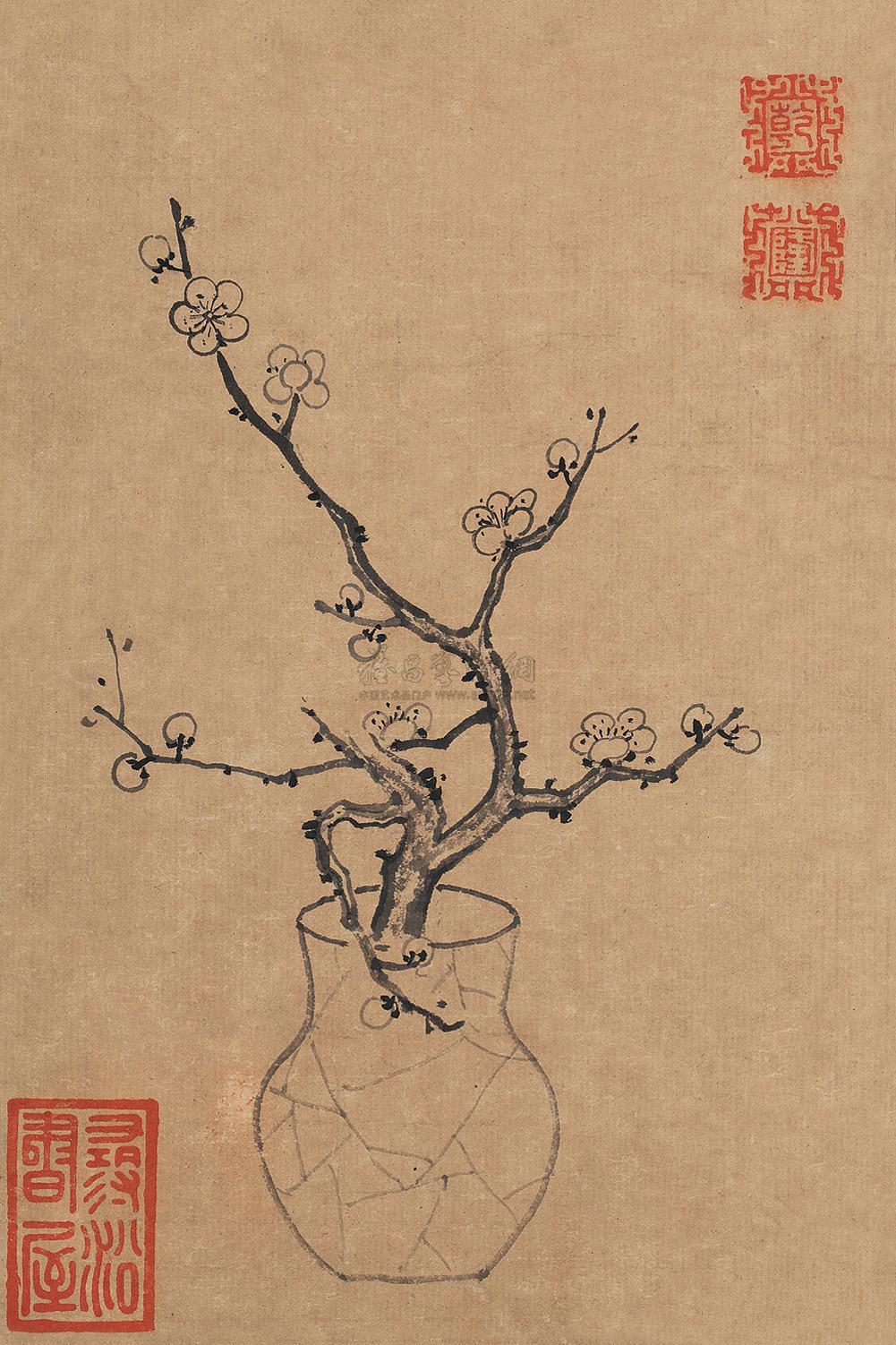 0307瓶梅镜片水墨纸本