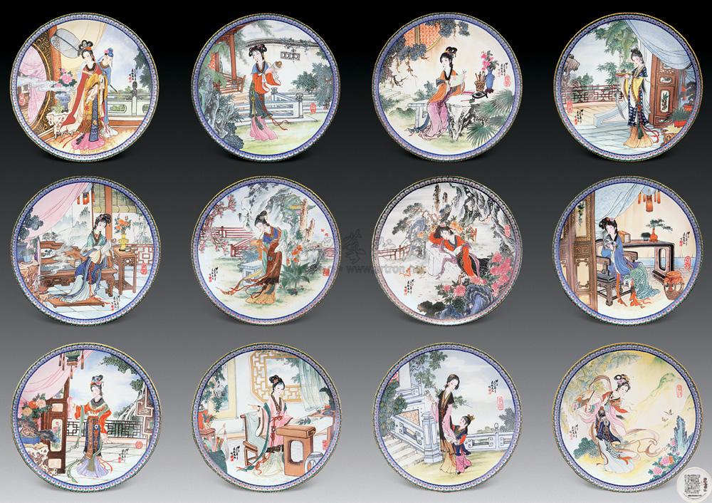 1426 1988年 粉彩红楼十二金钗画盘 (一套十二件)
