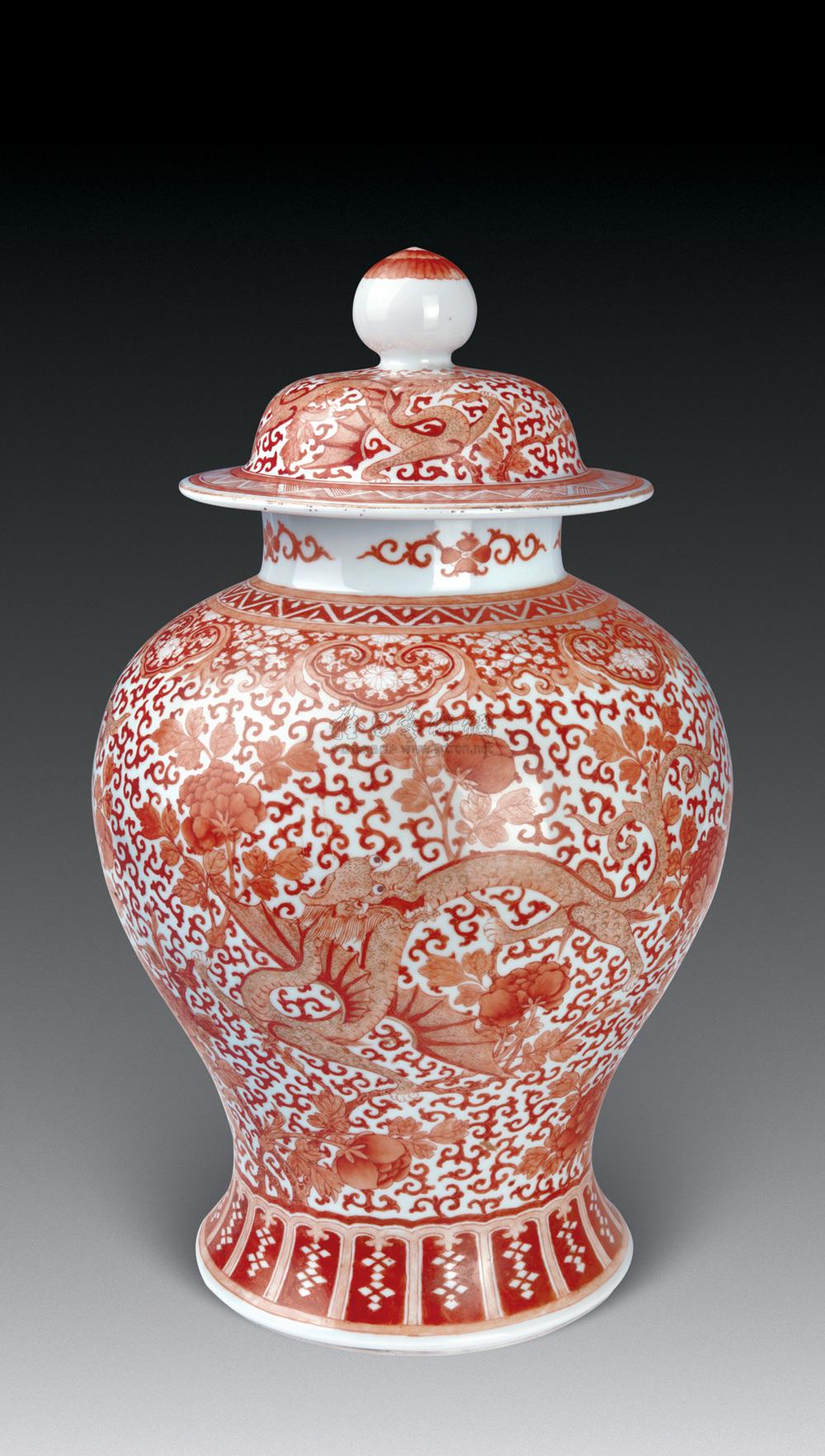 【清 矾红彩翼龙纹将军罐】拍卖品_图片_价格_鉴赏_清代其它彩釉瓷器