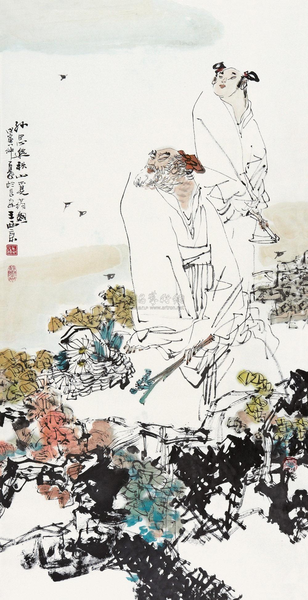 0351 孙思邈秋山觅药图 镜框 设色纸本