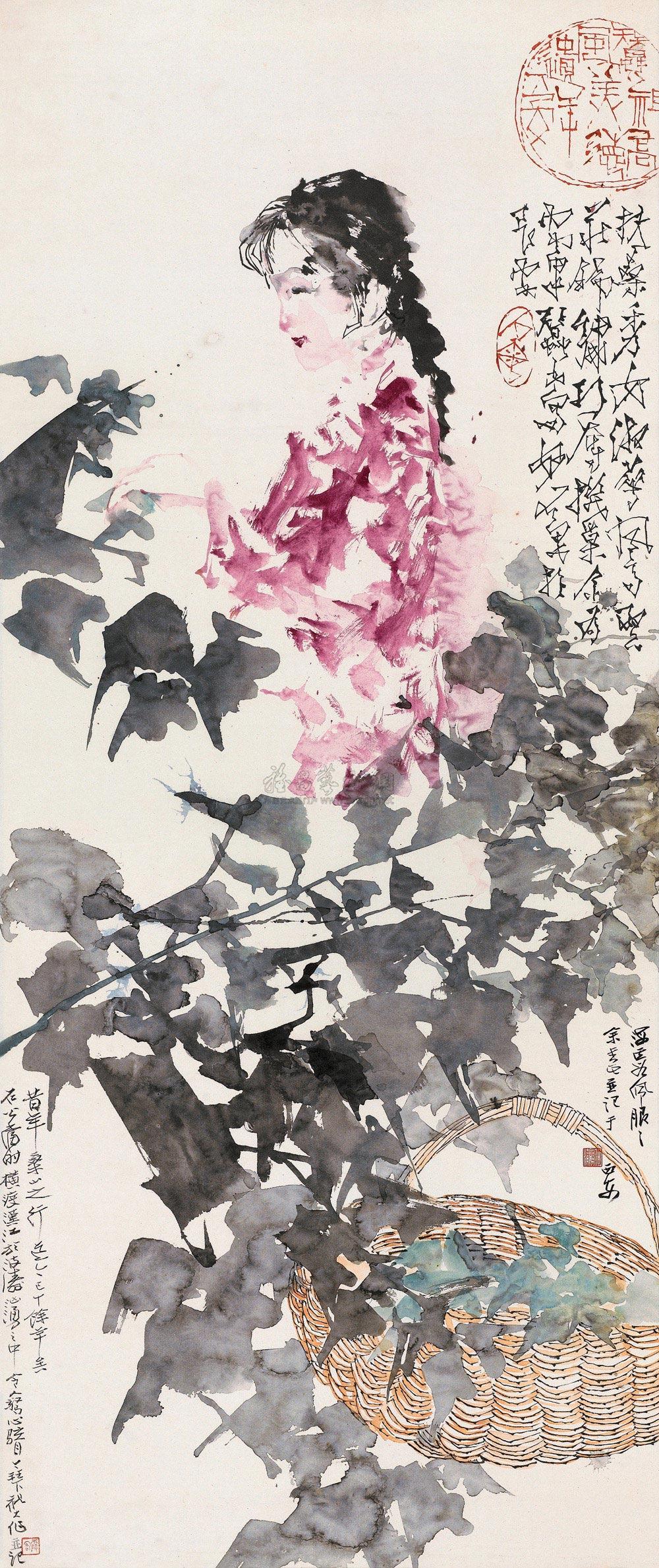 【采桑女 立轴 设色纸本】拍卖品_图片_价格_鉴赏_绘画_雅昌艺术品拍卖网