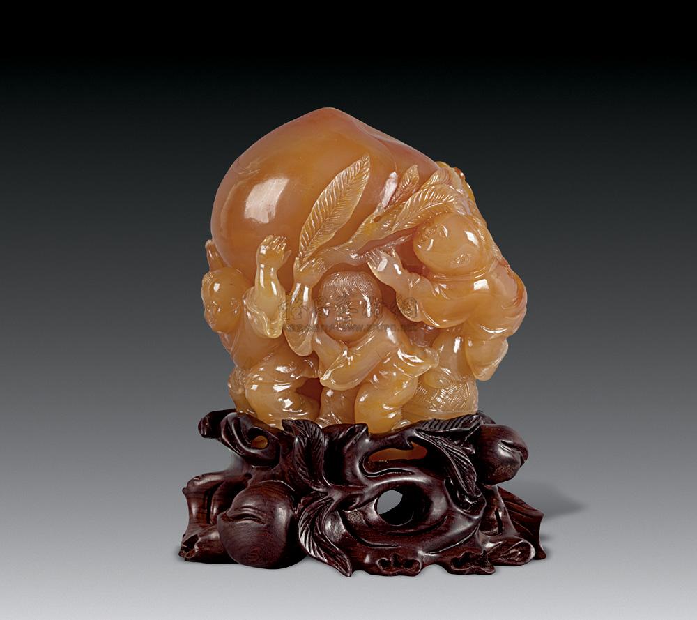 0071黄龙玉五子献寿摆件