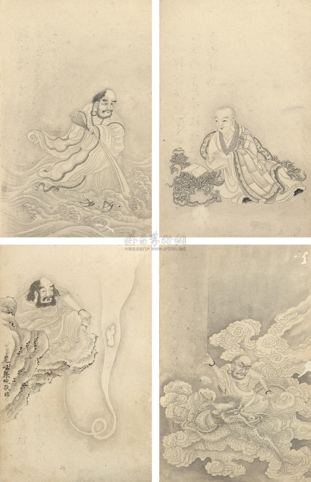 2282白描十八罗汉册页十八开选四水墨纸本