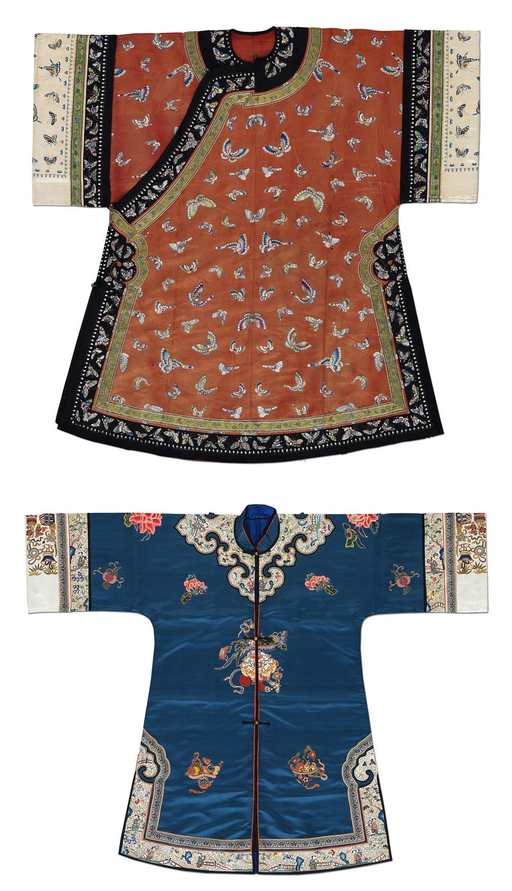 *0752 清光绪/十九世纪 红绸绣百蝶纹宫廷敞衣 湖