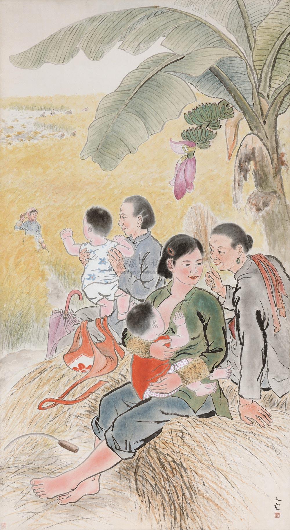 2171让妈妈们喂奶镜心设色纸本