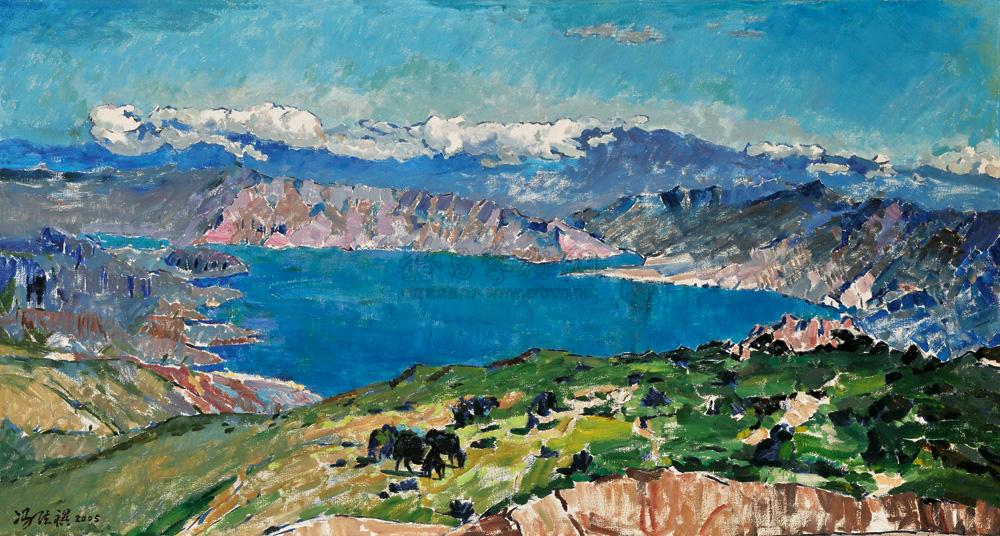 0608 俯瞰青海湖—创作稿 布面 油画