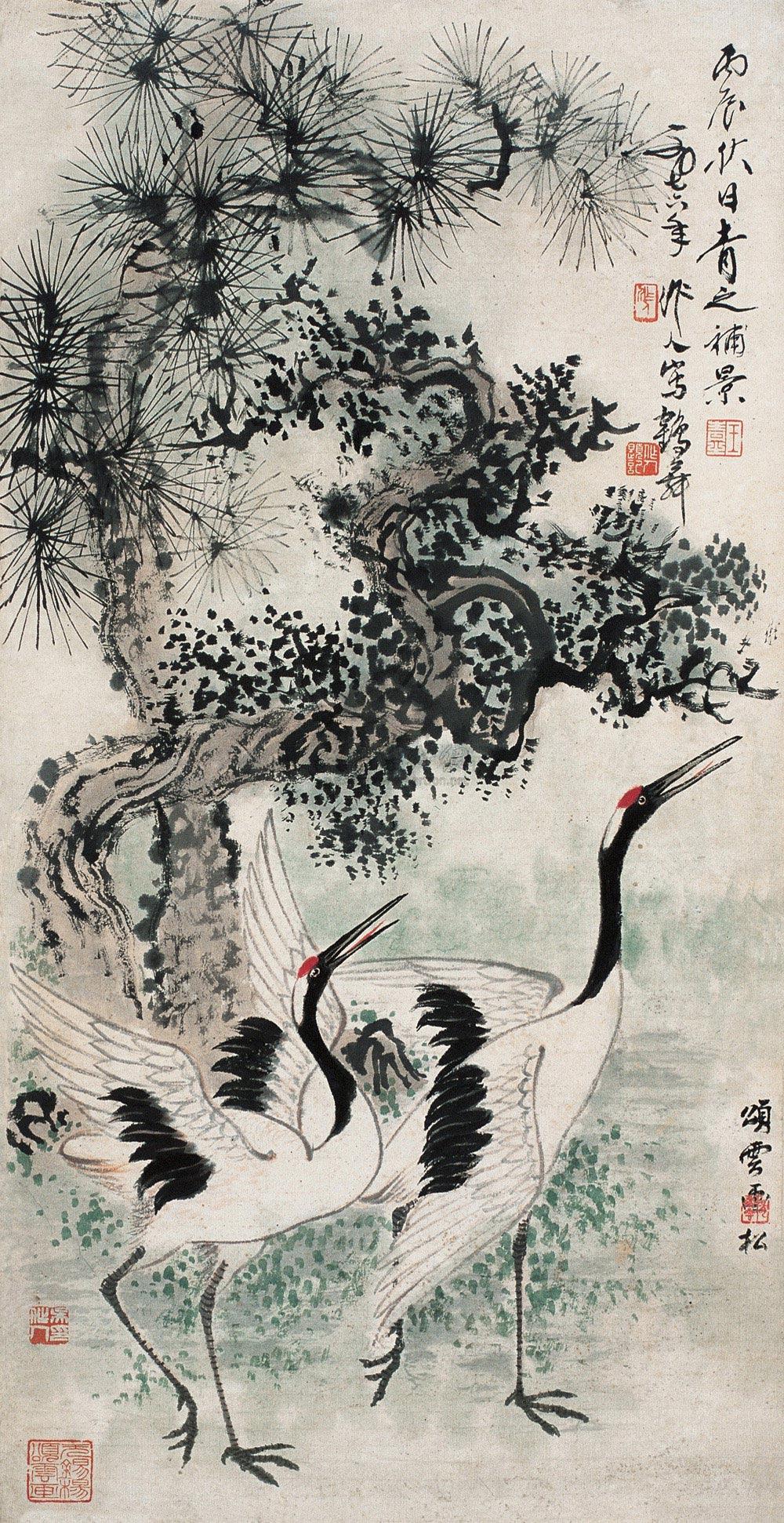 【丙寅(1986年)作 松鹤图 镜框 设色纸本】拍卖品_图片_价格_鉴赏_绘画_雅昌艺术品拍卖网
