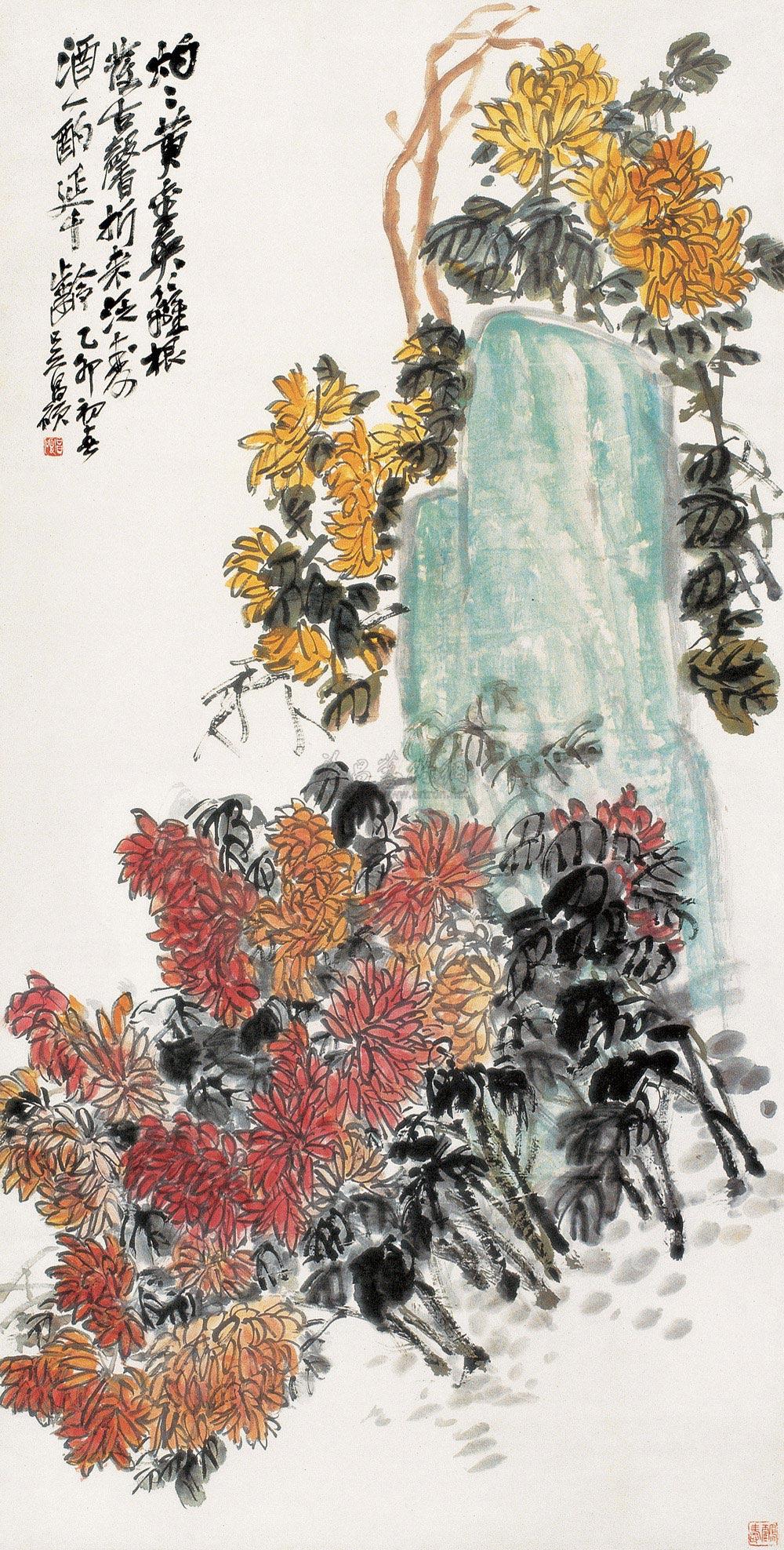 【乙卯(1915年)作 菊石延年 镜片 设色纸本】拍卖品_图片_价格_鉴赏_绘画_雅昌艺术品拍卖网