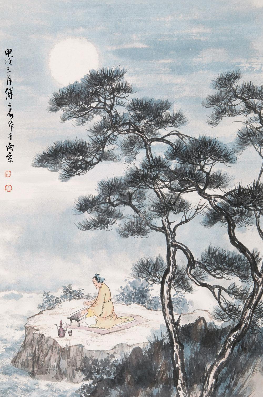 0917月下抚琴图立轴设色纸本