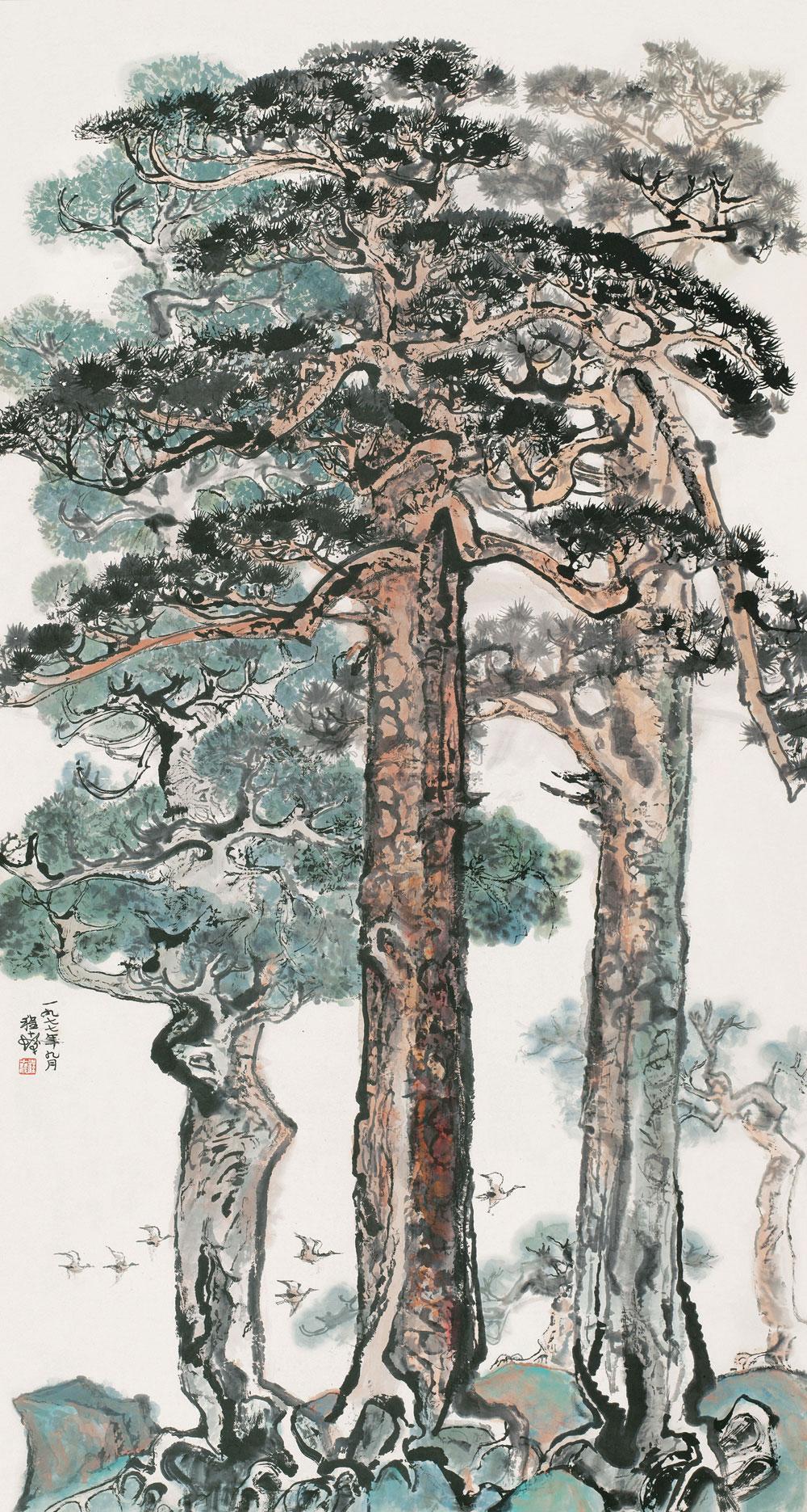 【1977年作 苍松图 镜片 设色纸本】拍卖品_图片_价格_鉴赏_绘画_雅昌艺术品拍卖网